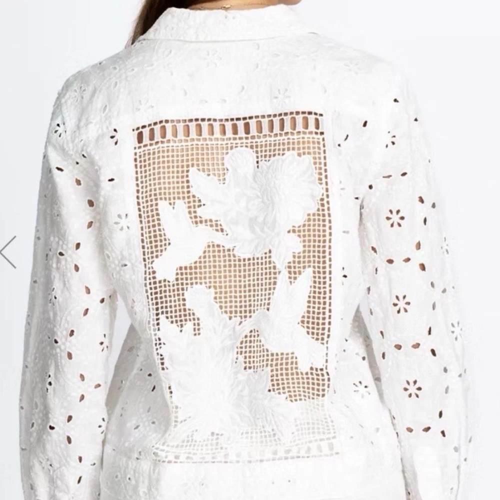 JOHNNY WAS ALANAH CROPPED JACKET XS  Eyelet hummingbird Boho 100% Linen $370